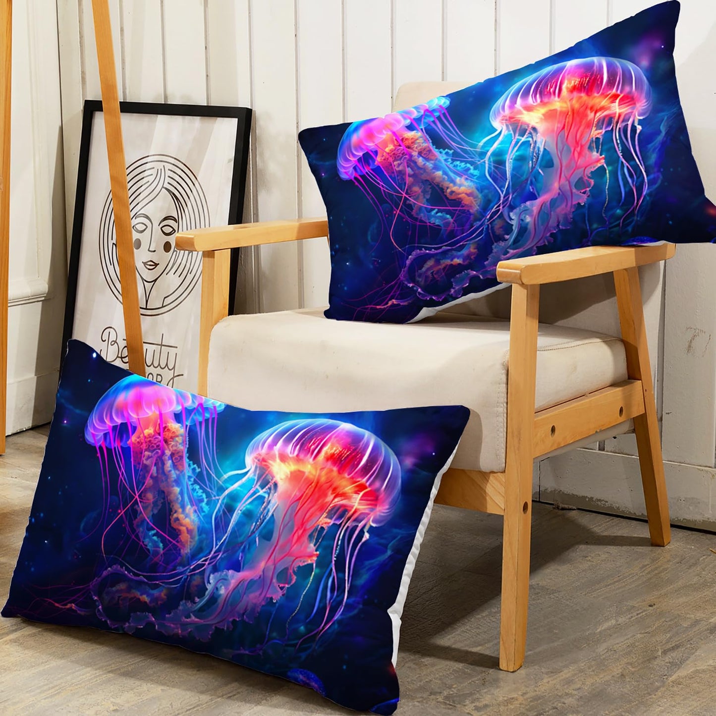 AILONEN Fantasy Jellyfish Bed Sheets Set 3 Pieces Twin Size,Blue Ocean Beautiful Jellyfish Fitted Sheet Set for Teen Boys Girls,Galaxy Sea Theme Bedding Sets for Bedroom Decor with 2 Pillowcases