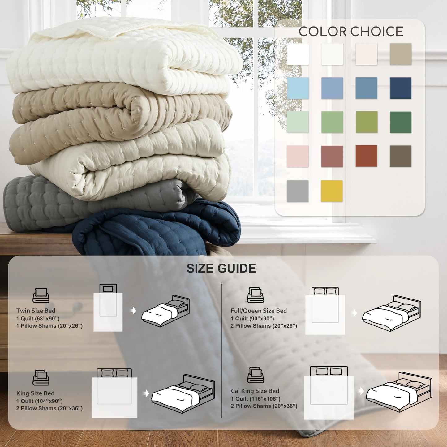 WDCOZY Beige Queen Size Quilt Bedding Sets with Pillow Shams, Cream Tan Lightweight Soft Bedspread Coverlet, Quilted Blanket Thin Comforter Bed Cover for All Season, 3 Pieces, 90x90 inches