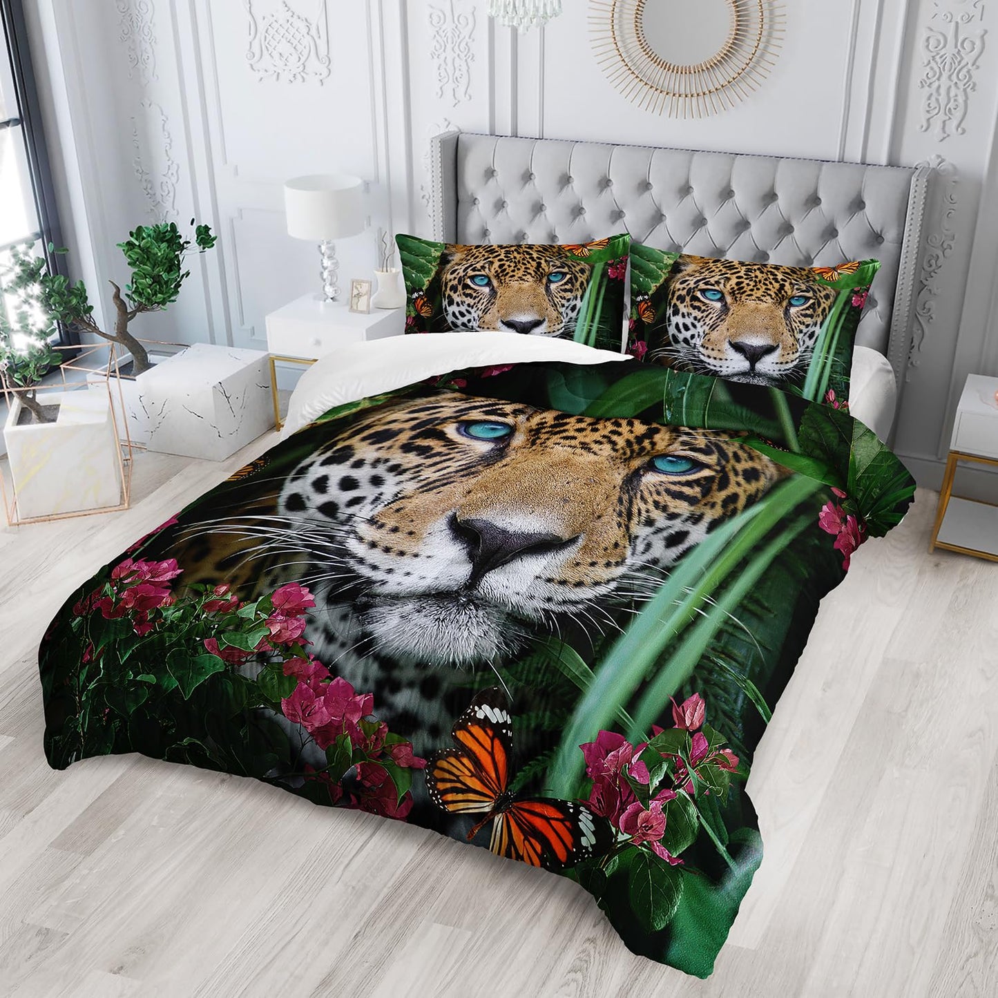 Nttopship Cheetah Print Comforter Set Leopard Comforter Set Twin Size，Wild Animal Print Comforter for Kids Teens and Adults Soft Microfiber All Season(1 Comforter & 2 Pillowcases)
