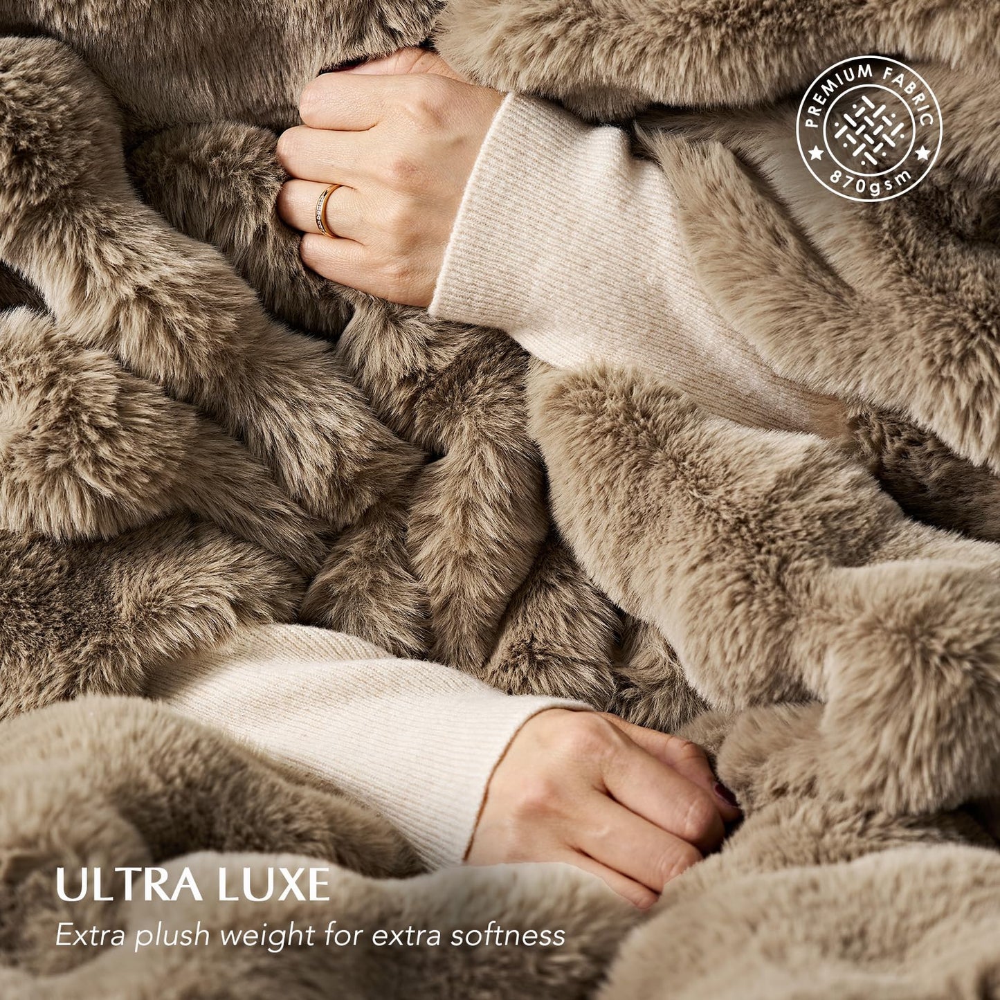 EverGrace Ultra Soft Luxury Fluffy Faux Rabbit Fur Throw Blanket, Thick Warm Bubble Throw for Bed, Cozy Plush Reversible Blankets for Couch, Chair, Sofa, Greige, 60x80 Inches