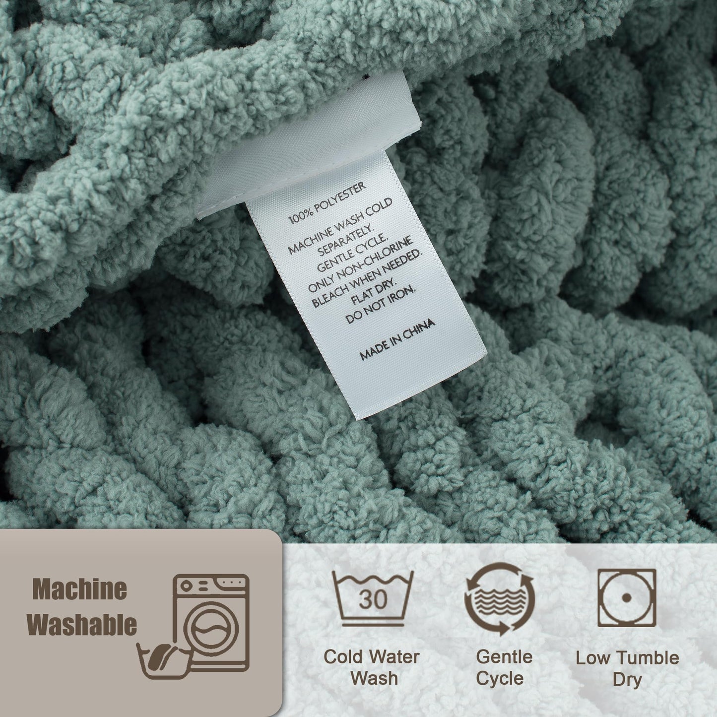 LONG CREATE Chunky Knit Throw Blanket Bundle Chenille Throw Blanket， 50"X 60" Sage Green