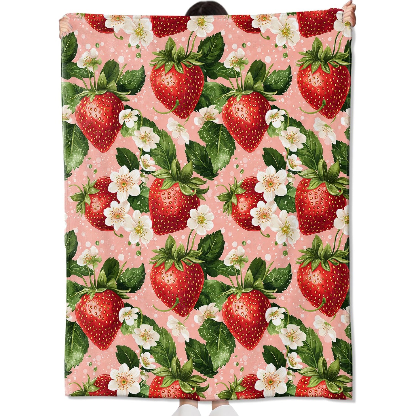 amepay Strawberry Floral Blanket Gifts for Kids Adult Women,Sweet and Fresh Fruit Throw Blankets,Soft Comfy Lightweight for Room Couch Bed Sofa Modern Decor,Spring and Summer Lover 60x50in