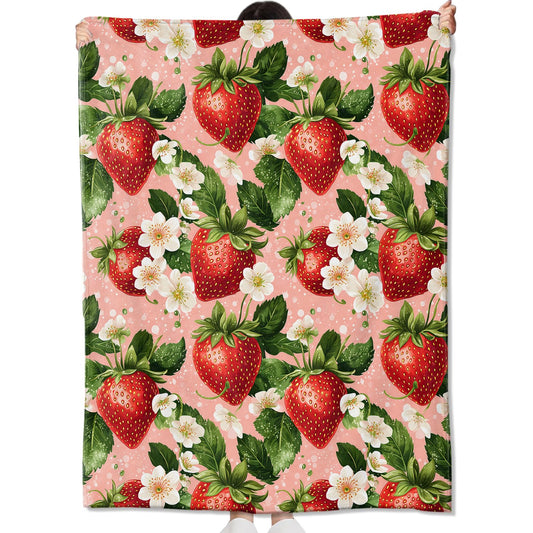 amepay Strawberry Floral Blanket Gifts for Kids Adult Women,Sweet and Fresh Fruit Throw Blankets,Soft Comfy Lightweight for Room Couch Bed Sofa Modern Decor,Spring and Summer Lover 60x50in