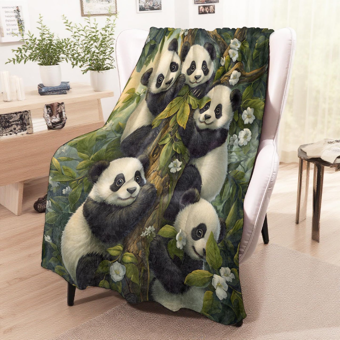 wyxdwh Cute Panda Blanket, Cozy Flannel Adorable Pandas in a Tree Throw Blanket for Couch Outdoor, Plush Soft Lightweight Travel Blankets for Bed Decor and Gifts, for Women Boys Girls Kids 50"x60"