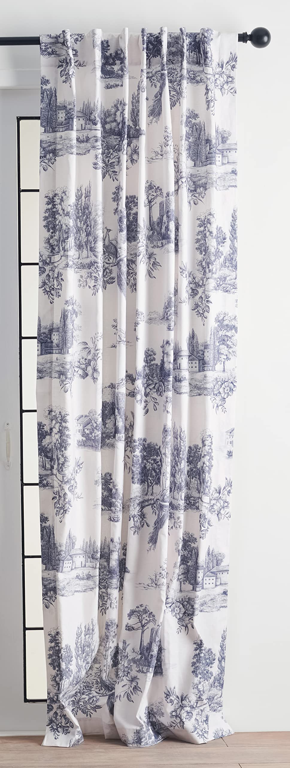 Maison d' Hermine Curtains for Living Room 100% Cotton 96 inch Length One Panel Light Filtering Toile Curtains for Bedroom Windows with Rod and Loop Pockets Drapes (Trianon Blue, 50" W x 96" L)
