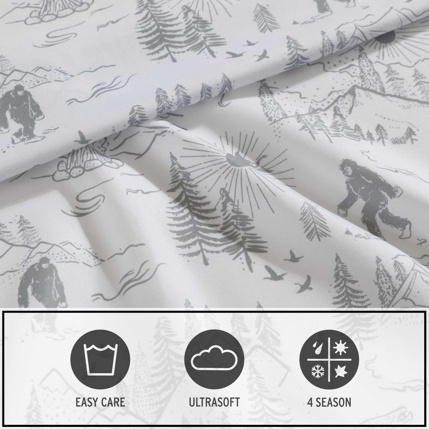 Eddie Bauer Kids - Full Sheet Set, Ultra-Soft Microfiber Bedding with Fully Elastic Fitted Sheet, Kids Bed Set with Pillowcases, Easy Care Bedding (Big Foot Hiking Trip)