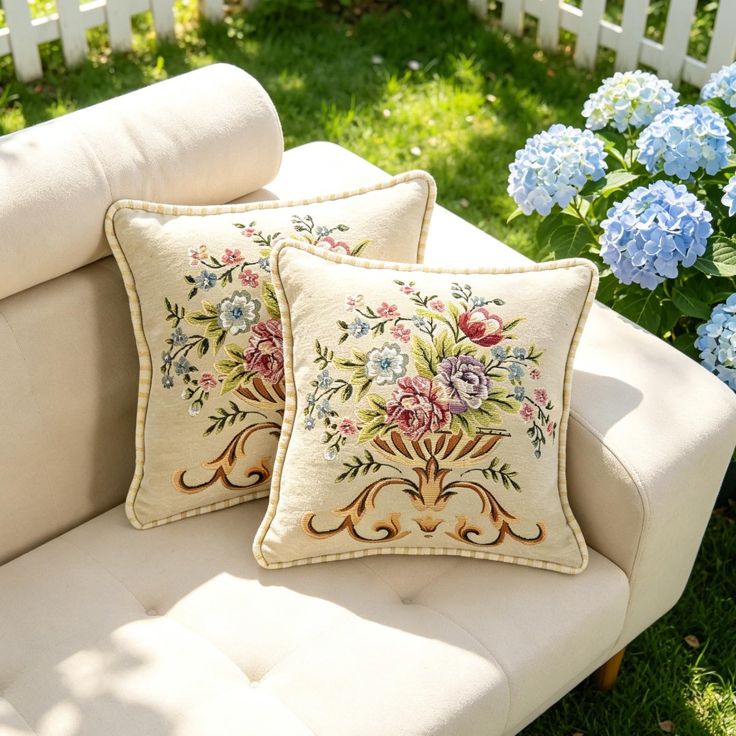 Qupace Set of 2 Beige Vintage Throw Pillows Covers 18x18in