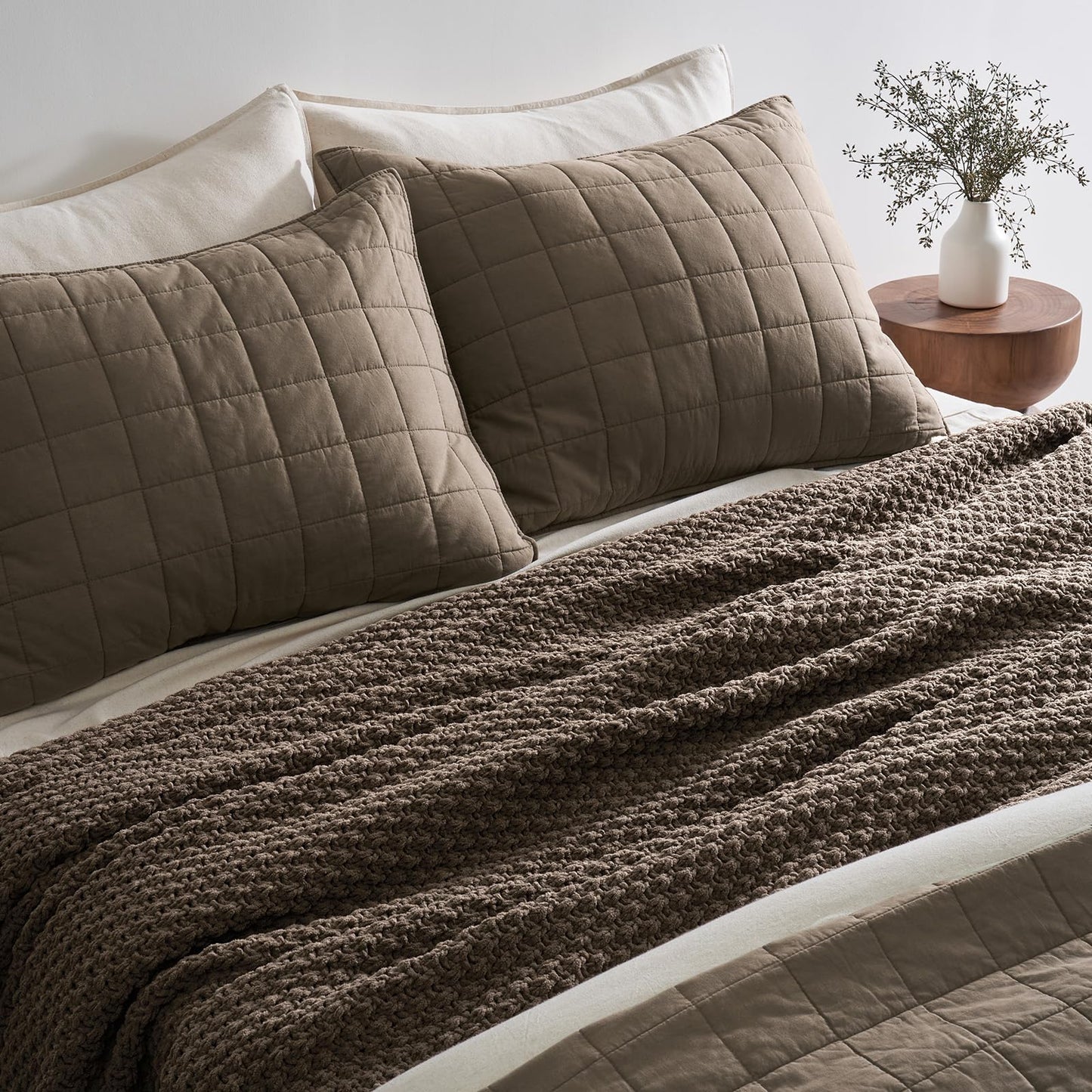 EVERGRACEHOME Chunky Chenille Knit Throw Blanket for Couch, Soft Luxurious Oversized Queen Moss Stitch Blanket for Bed, Cozy Farmhouse Knitted Throw for Sofa, Mocha Brown, 90" x 90"