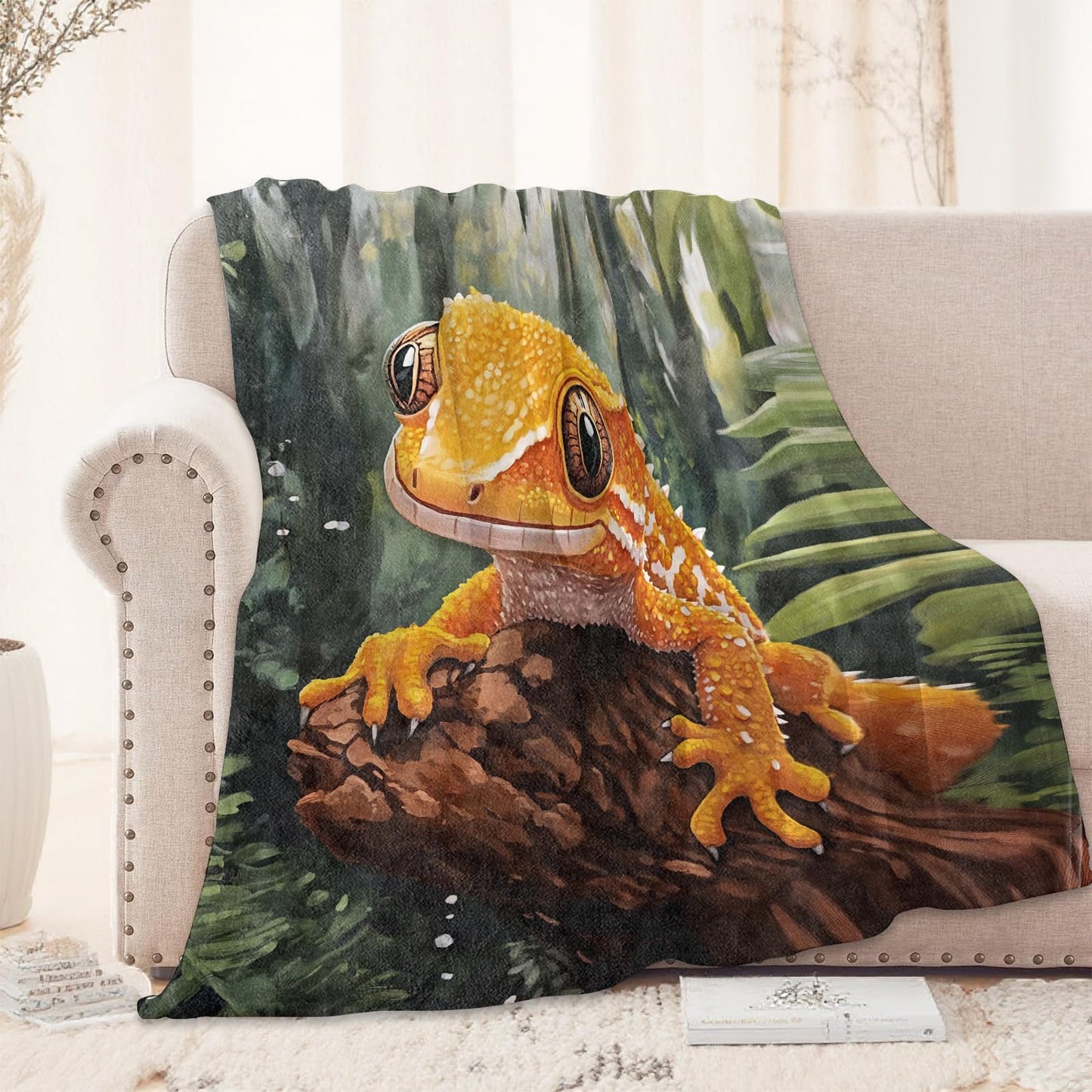 Cute Gecko Lizard Blanket 40x50 in, Flannel Throw Blankets for Travel Camping Sofa Living Room Decor, Lightweight Cozy Soft Fuzzy Gifts for Women Adults Kids