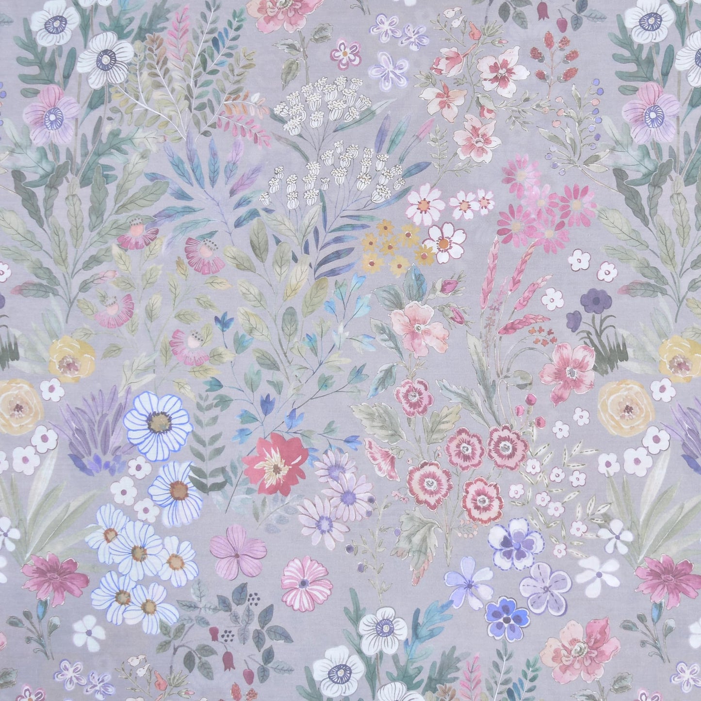 J-pinno Watercolor Flowers Elegant Grey Bloom Botanical Floral Wildflower Aesthetic Cute Sheet Set for Kids Girls Teens 100% Cotton Flat Sheet + Fitted Sheet + Pillowcase Bedding (Flower Garden, Full)