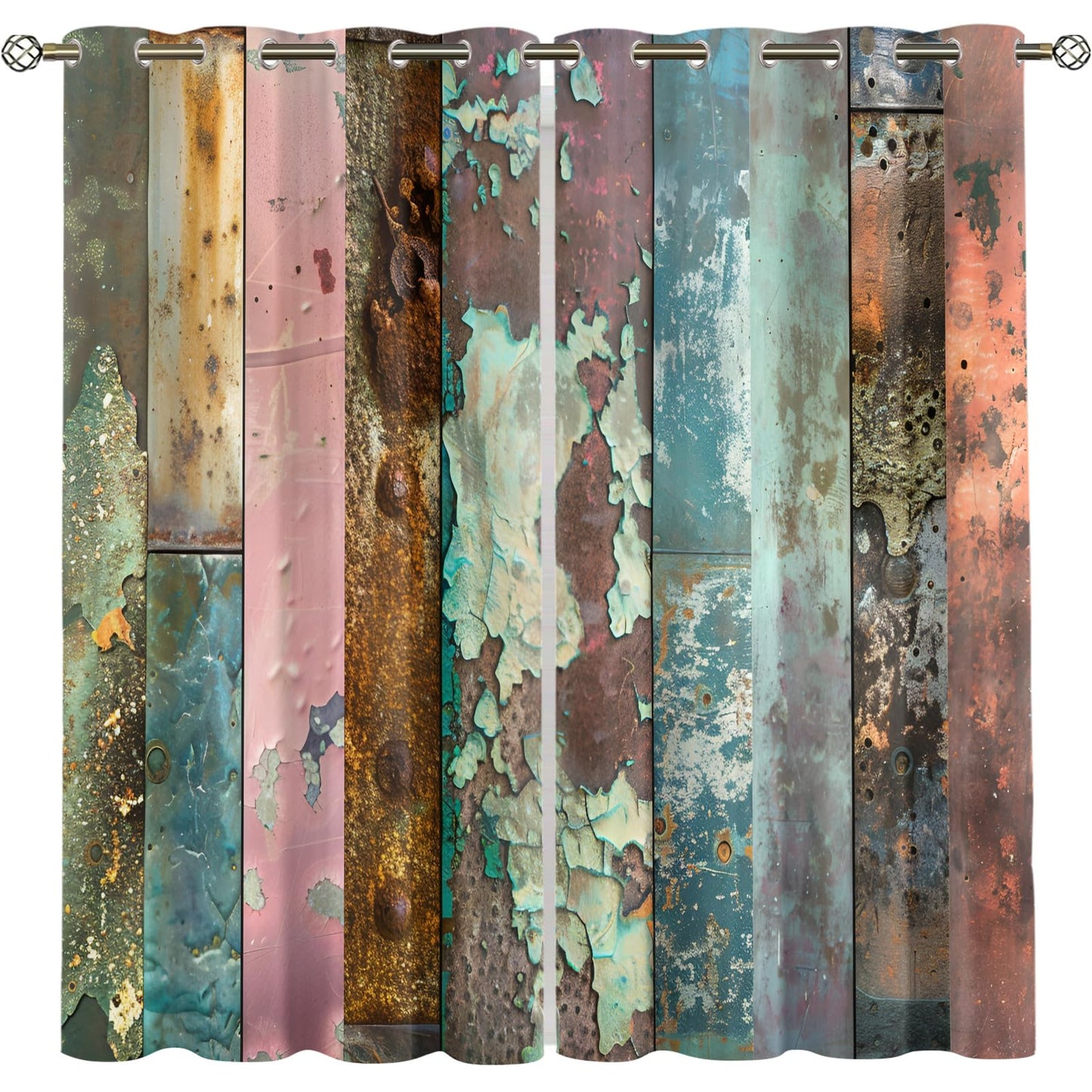 XAFIAUR Industrial Style Curtains,Rusty Metal Blackout Curtains Retro Texture Grommet Drapes 2 Panels for Bedroom Living Room 31.5" W x 63" L x2