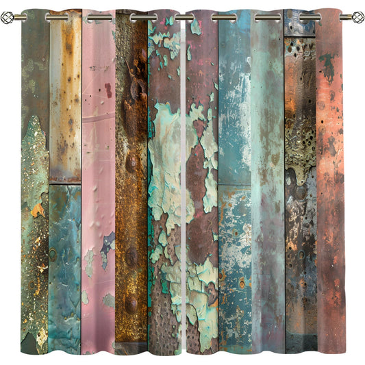 XAFIAUR Industrial Style Curtains,Rusty Metal Blackout Curtains Retro Texture Grommet Drapes 2 Panels for Bedroom Living Room 31.5" W x 63" L x2