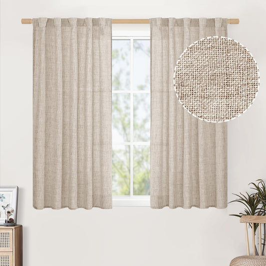 BGment Linen Curtains 40 Inch Length 2 Panels for Short Window, Rod Pocket and Back Tab Light Filtering Drapes for Kitchen Bathroom Bedroom Cafe Lightweight, 42 Inch Wide Each Panel