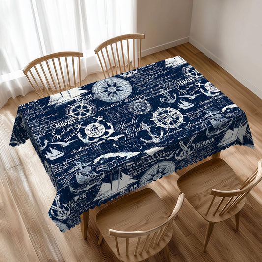 VIMPEYDON Nautical Navy Blue Table Cloth for Rectangle Dining Tables, Reusable Nautical Sailboat Tablecloths Kitchen Vintage Ocean Tabletop Decoration Table Cover for Holiday,Party,Picnic, 54x72 Inch