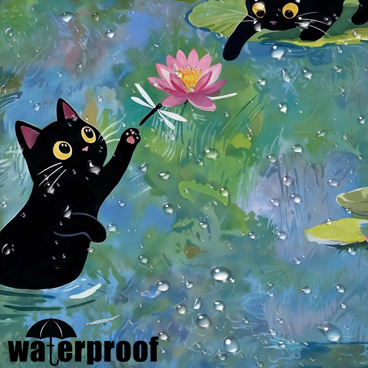 Haibimen Funny Black Cats Shower Curtain Sest Lily Pond Shower Curtain for Bathroom Waterproof Cute Cartoon Flower Nature Bathroom Decor Polyester Fabric 72 x 72 inch with Hooks (Green 1)