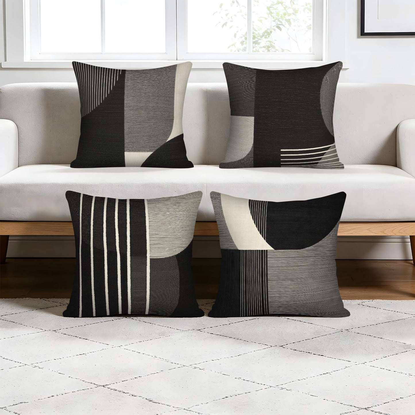 pazzocenter 18X18 Pillow Cover Set of 4，Modern Abstract Throw Pillow Covers, Black White Gray Geometric Decorative Cushion Covers, Minimalist Throw Pillow Cases for Sofa Couch Bed Living Room