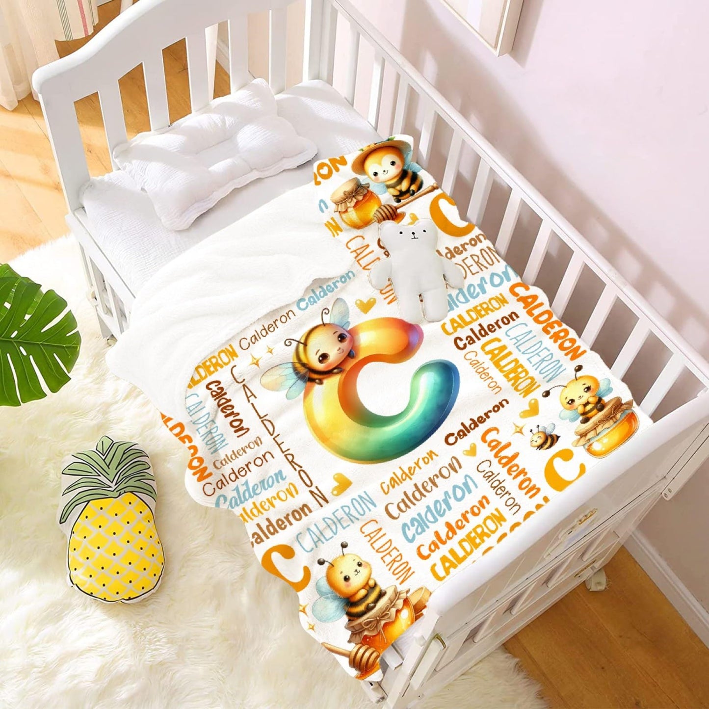 Personalized Bee Blanket, Custom Bee Gifts,Soft Flannel Throw for Bed Sofa,Lightweight,40 x 30in