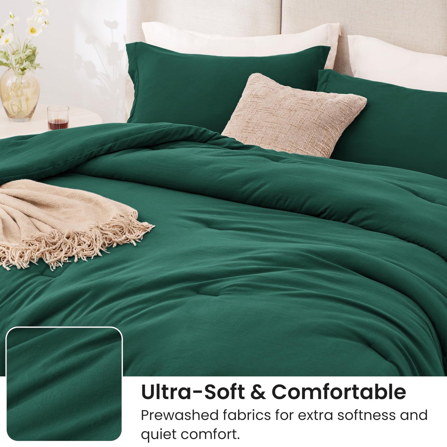 Love's cabin Dark Green Twin/Twin XL Comforter Set, 2-Piece Prewashed Bed Set with 1 Comforter (66 x 90 in) & 1 Pillowcase, Lightweight & Breathable for All Seasons