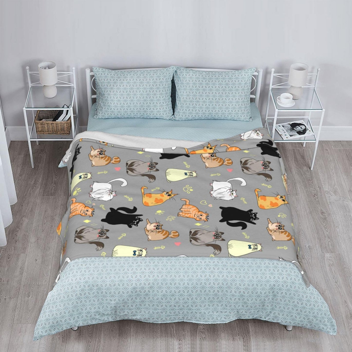 Cute Cat Throw Blanket Cozy Fluffy Plush Blanket Soft Flannel Throw Blanket for Kids Men Women Gift Sofa Bed Couch 50"x40" Christmas