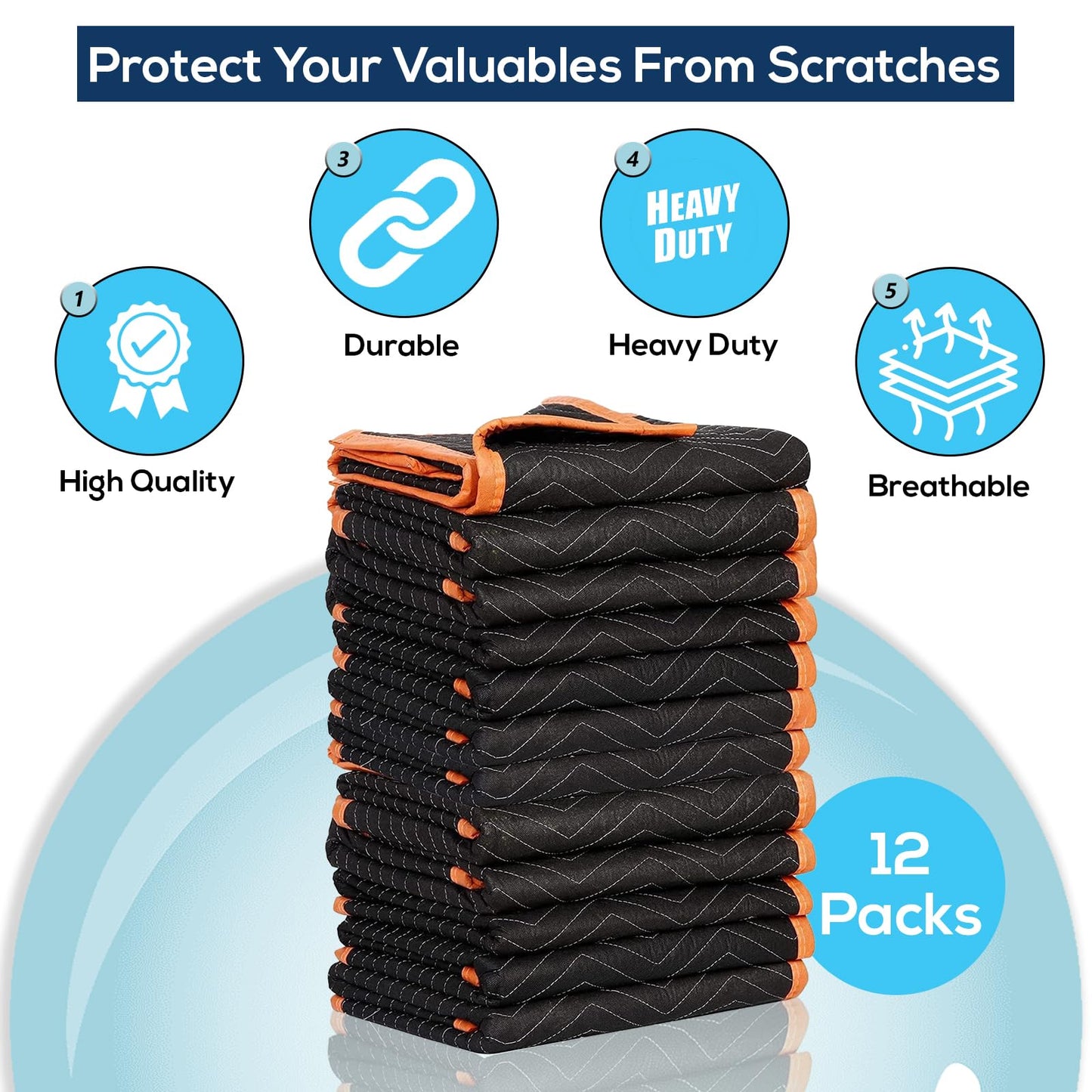SIMPLI-MAGIC 79523 Heavy Duty Padded Moving Blankets, Black/Orange, 72” x 80”, 12 Pack