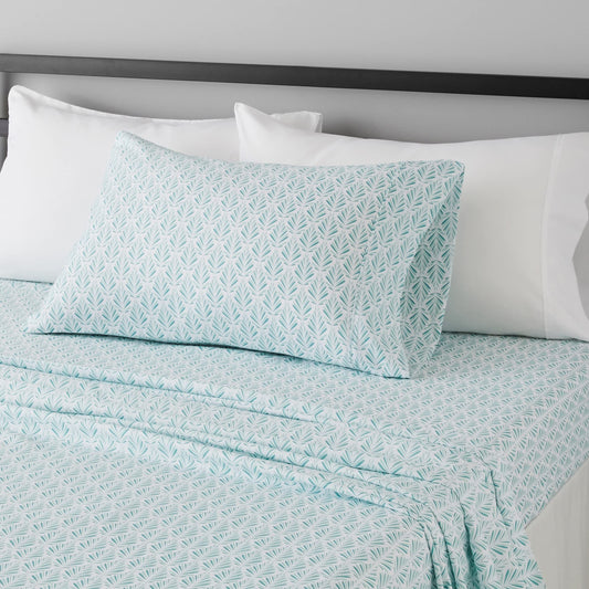 Amazon Basics Lightweight Breathable Wrinkle Resistant Brushed Microfiber 3-Piece Bed Sheet Set with 14-Inch Deep Pockets, Twin, Aqua Fern, Floral Bedding
