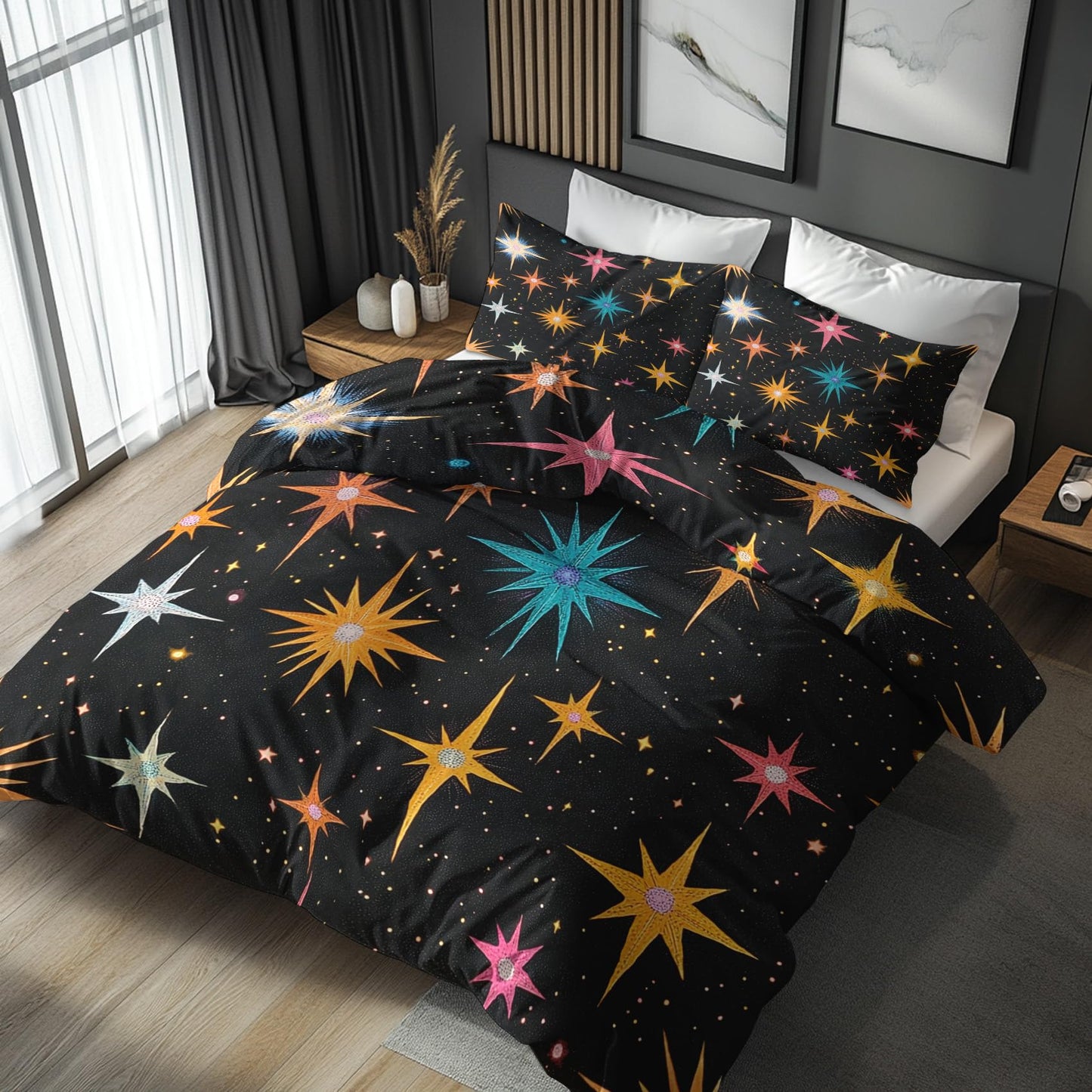 zcwl Atomic Duvet Cover Queen Size | Mid Century Modern Bedding Set | 3 Piece | Soft Microfiber Patterned Comforter Cover with Zipper Ties & 2 Pillowcases | 50S Retro Abstract Bedroom Decor