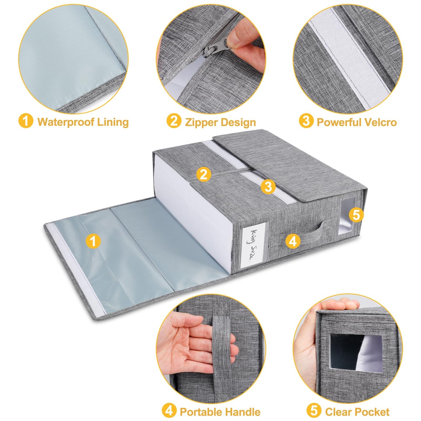 Cosybreeze Bed Sheet Organizers and Storage, Foldable Bed Sheet Set 4 Pack Twin/Full/King/Queen Size Organizing Bedding Container Linen Closet Organizer for Duvet Covers Clothes Towels, Grey