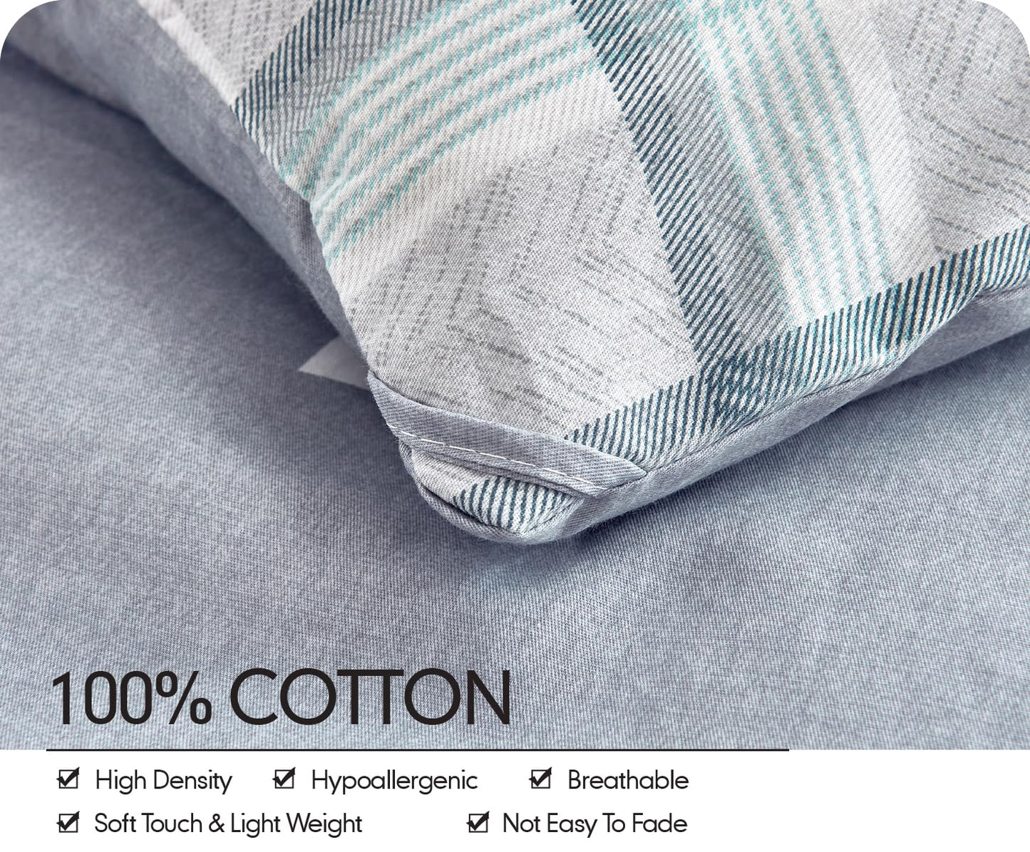 SLEEPBELLA Comforter King Size, 600 Thread Count Cotton Reversible Grey Buffalo Pattern Grey Plaid Comforter Sets,Down Alternative Bedding Set 3Pcs (King, Grey Plaid)