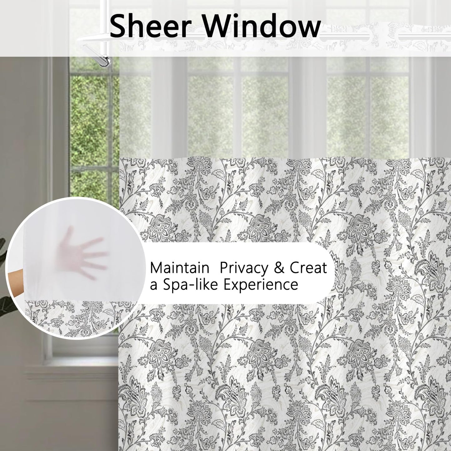 NAEMBCU Floral Shower Curtain with Snap-in Liner 71x74 Inch