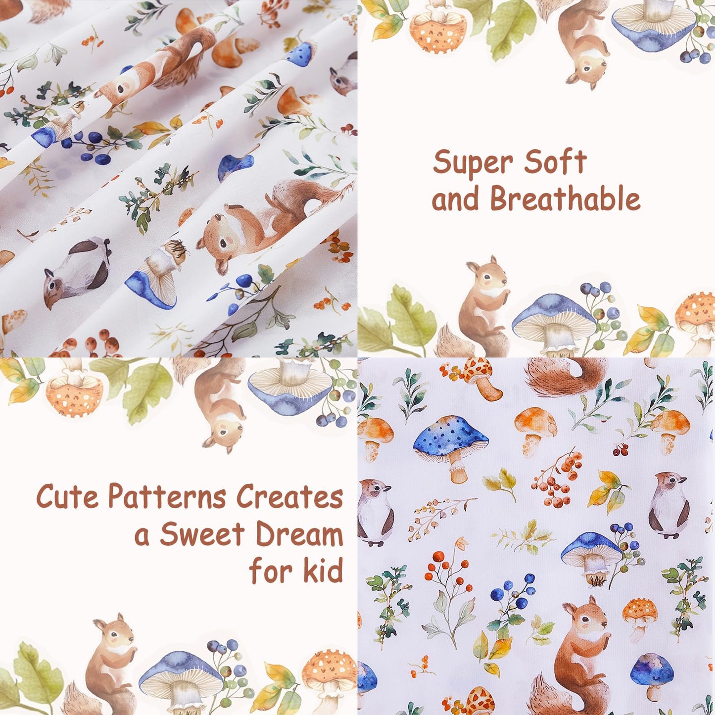 lasoftan Kids Sheet Set Twin Size, Twin Sheet Set with Oil Squirrel Pattern，Breathable Silky Soft Microfiber Kids Fitted Sheet