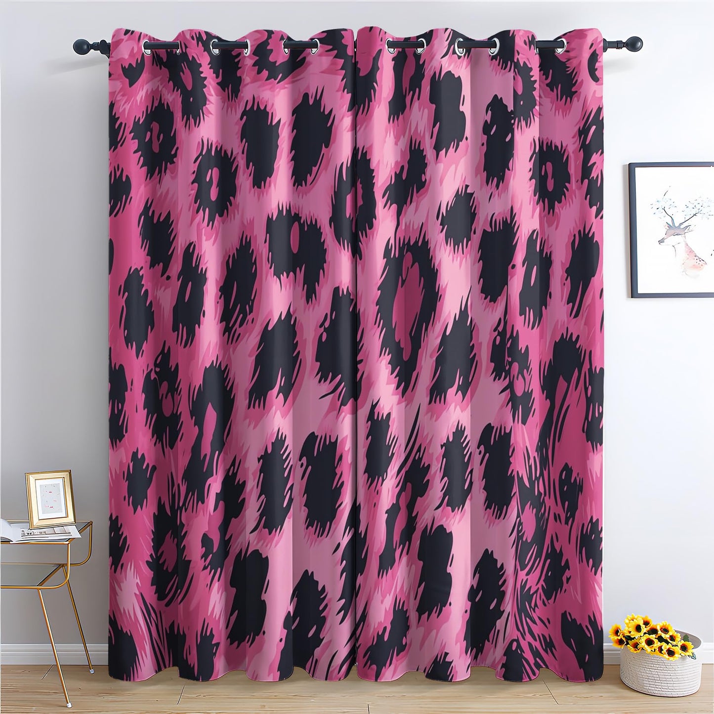 Leopard Print Curtains for Bedroom - Hot Pink Leopard Print Blackout Curtains for Bedroom Living Room, Cheetah Print Curtains, Animal Print Window Curtains & Drapes, 45 Inch Curtains 2 Panel Set