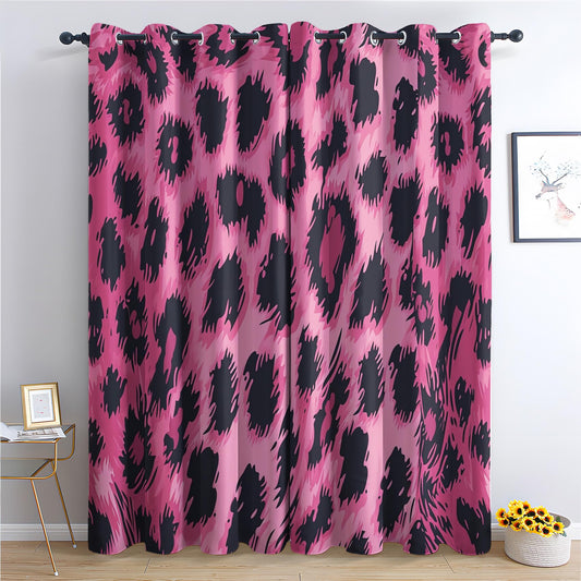 Leopard Print Curtains for Bedroom - Hot Pink Leopard Print Blackout Curtains for Bedroom Living Room, Cheetah Print Curtains, Animal Print Window Curtains & Drapes, 45 Inch Curtains 2 Panel Set
