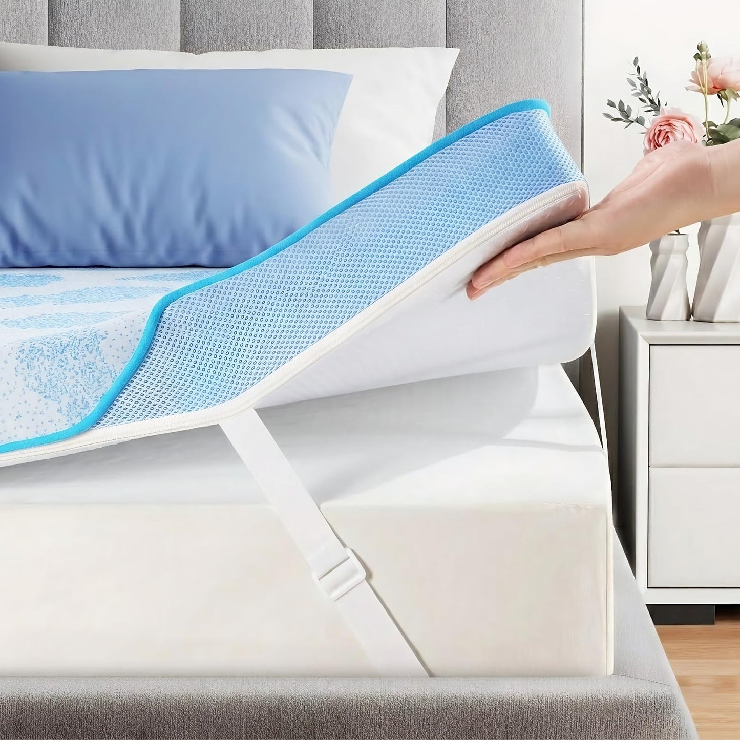 PERLECARE 3 Inch Queen Mattress Topper- Cooling Gel Memory Foam Mattress Topper with Breathable Bamboo Viscose for Pressure Relief, Washable & Non-Slip, Made with CertiPUR-US® Certified & Oeko-Tex