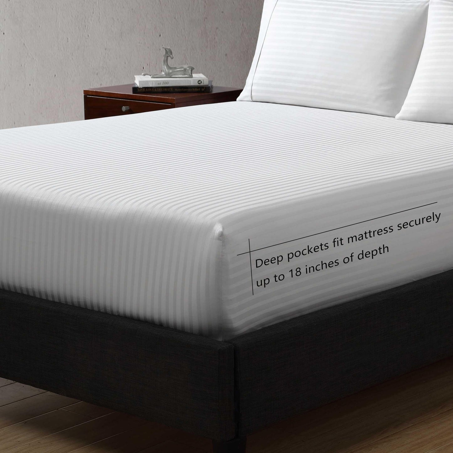 Vera Wang - King Size Sheet Set, Super Soft & Breathable Cotton Bedding, Fade Resistant & Deep Pockets, Bed Sheets with Matching Fitted Sheet & Pillowcases (Dobby Stripe Grey)