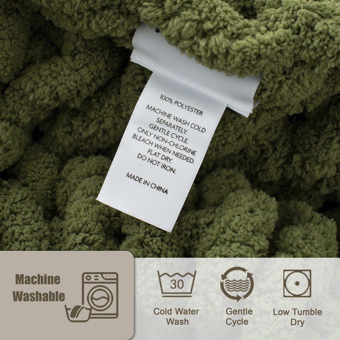 LONG CREATE Chunky Knit Throw Blanket Bundle Chenille Throw Blanket， 50"X 60" Olive Green