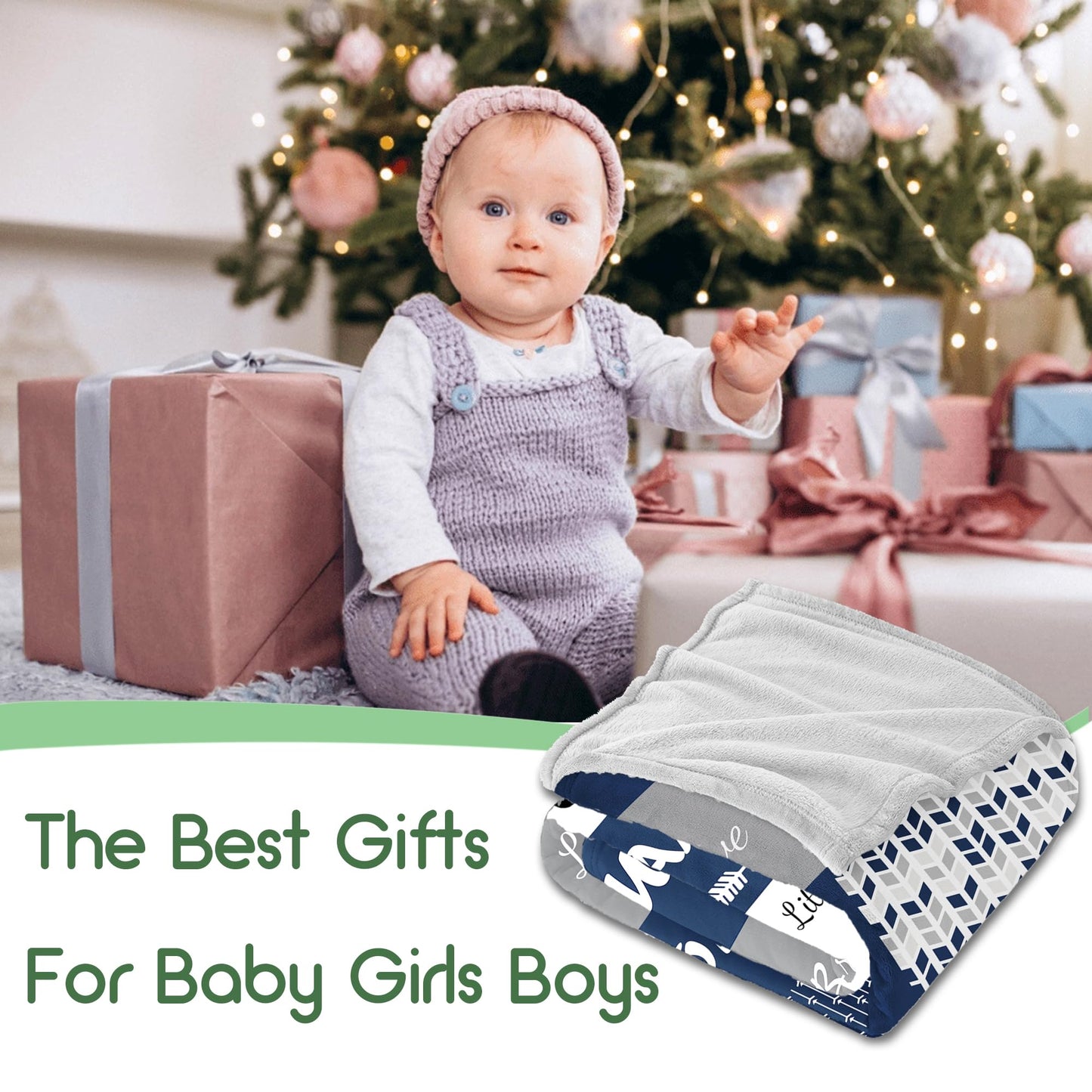Personalized Baby Blankets for Boys, Custom Woodland Kids Blanket with Name, Soft Throw Receiving Blankets for Newborn Nursery, Customized Baby Shower Christmas Birthday Gifts