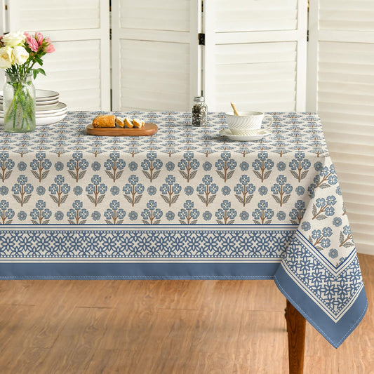 Horaldaily Spring Summer Tablecloth, 60×84 Inch Rectangular, Indian Block Print, Seasonal Washable Table Cover for Birthday Picnic Indoor and Outdoor Dining Decoration