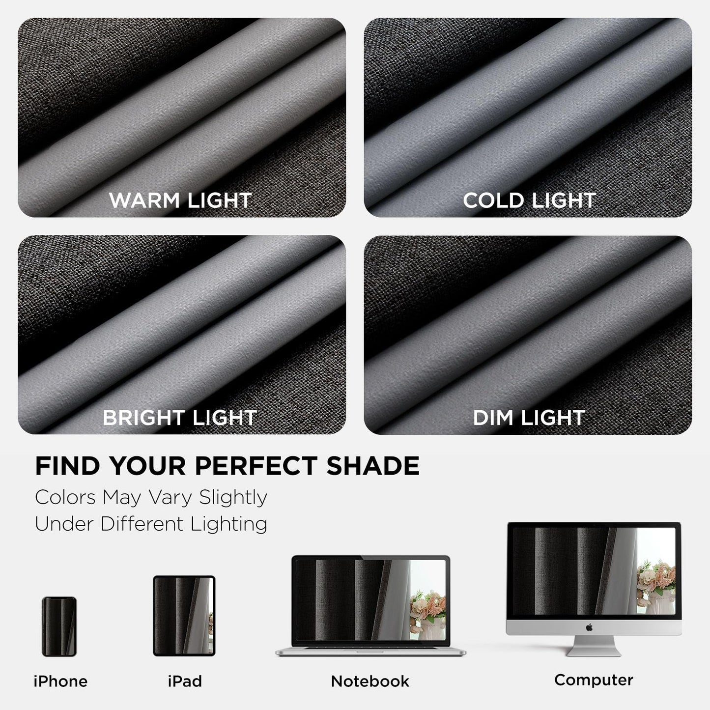 Joydeco Blackout Curtains 84 Inches Long 2 Panels Burg, Room Darkening Curtains for Bedroom, 100% Black Out Textured Thermal Drapes Privacy Protection 2 Panels Set(W52 x L84 Inch, Charcoal Grey)