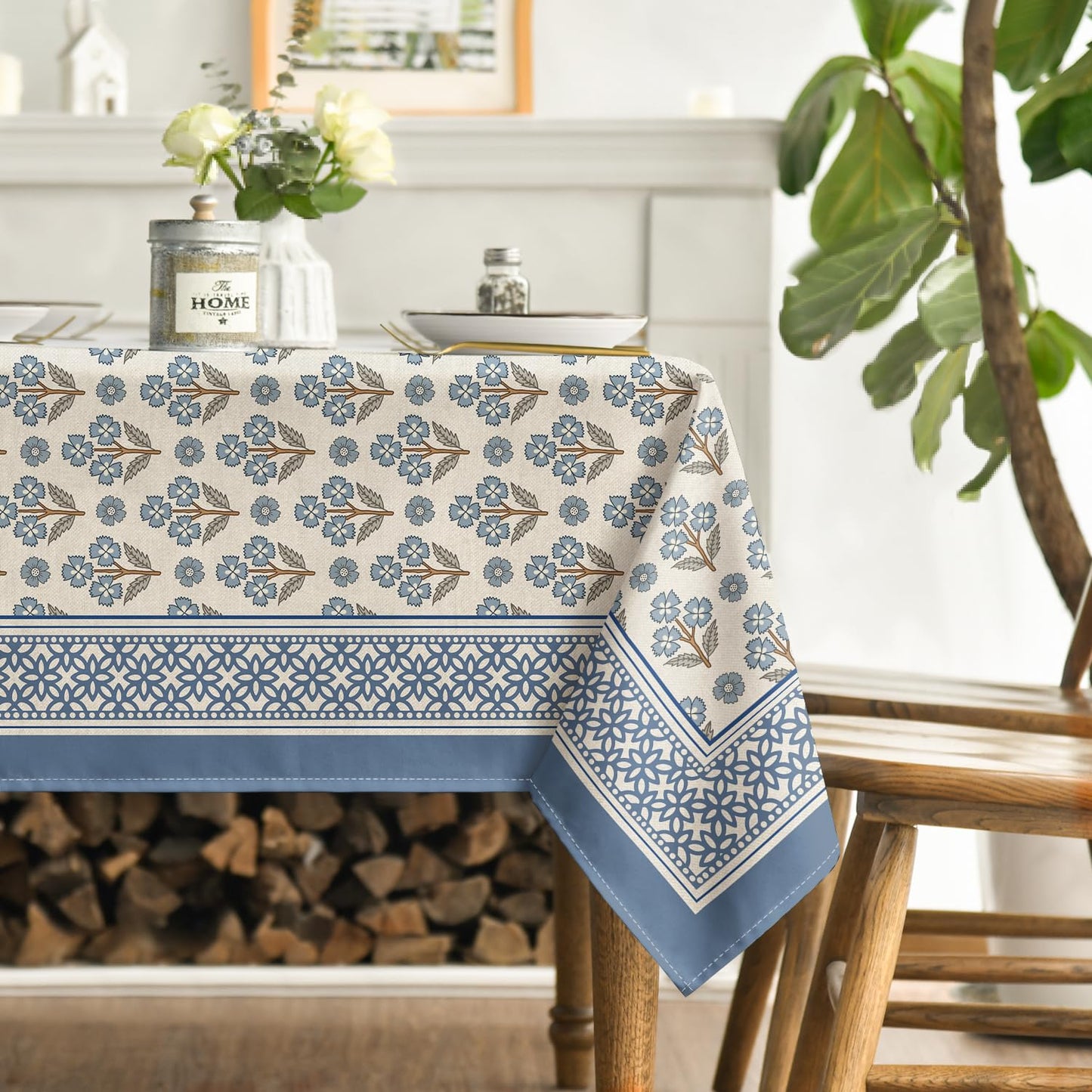Horaldaily Spring Summer Tablecloth, 60×84 Inch Rectangular, Indian Block Print, Seasonal Washable Table Cover for Birthday Picnic Indoor and Outdoor Dining Decoration
