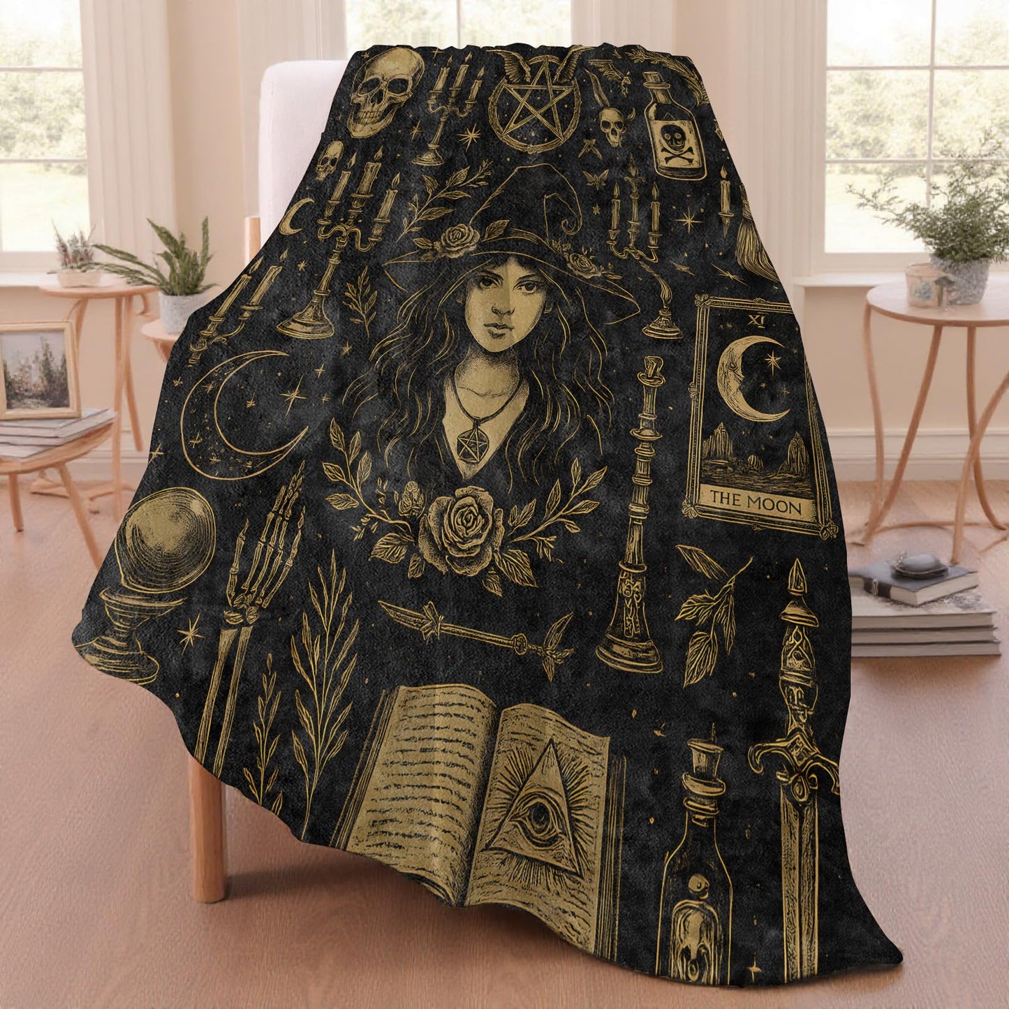 Witch Gothic Throw Blanket for Adutls Kids, 50x60 in, Cozy Soft Warm Fleece Blankets Gifts for Couch, Camping, Hiking Decor
