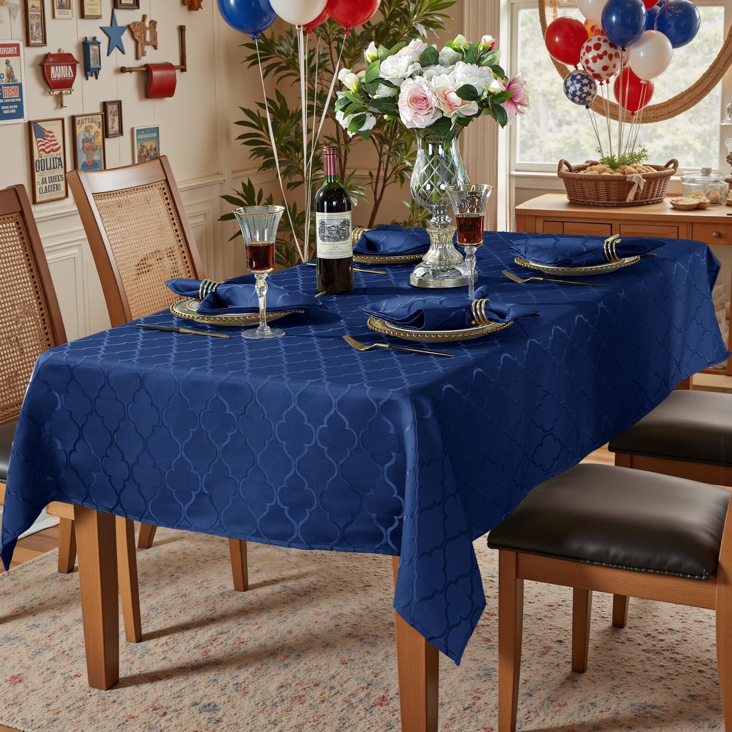 SASTYBALE Jacquard Rectangle Tablecloth, Navy Blue, 52" x 70"