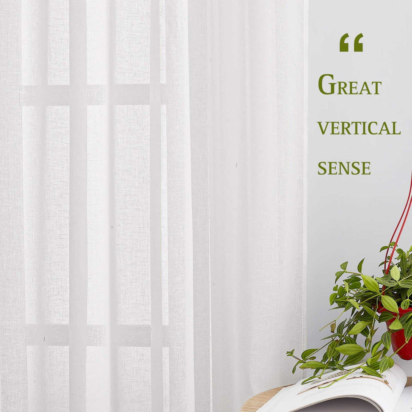 NICETOWN White Sheer Linen Curtains for Living Room 84 inch Length 2 Panels Set, Grommet Semi Sheer Privacy with Light Filtering Flax Window Treatments for Bedroom, W52 x L84