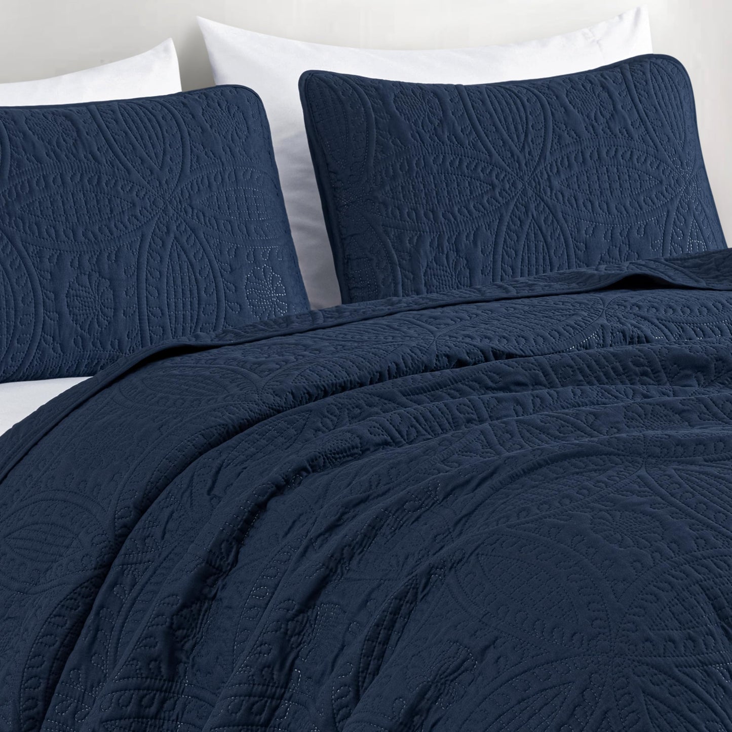 Chezmoi Collection Austin 3-piece Oversized Bedspread Coverlet Set (King, Navy)