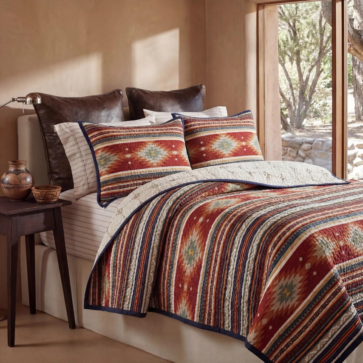 Paseo Road Del Sol King Quilt Set, 3 Piece Rustic Western Bedding Set with Pillow Sham, Lightweight Reversible Cotton Quilt with Southwestern Aztec Pattern, Soft Breathable Cozy Boho Bedding