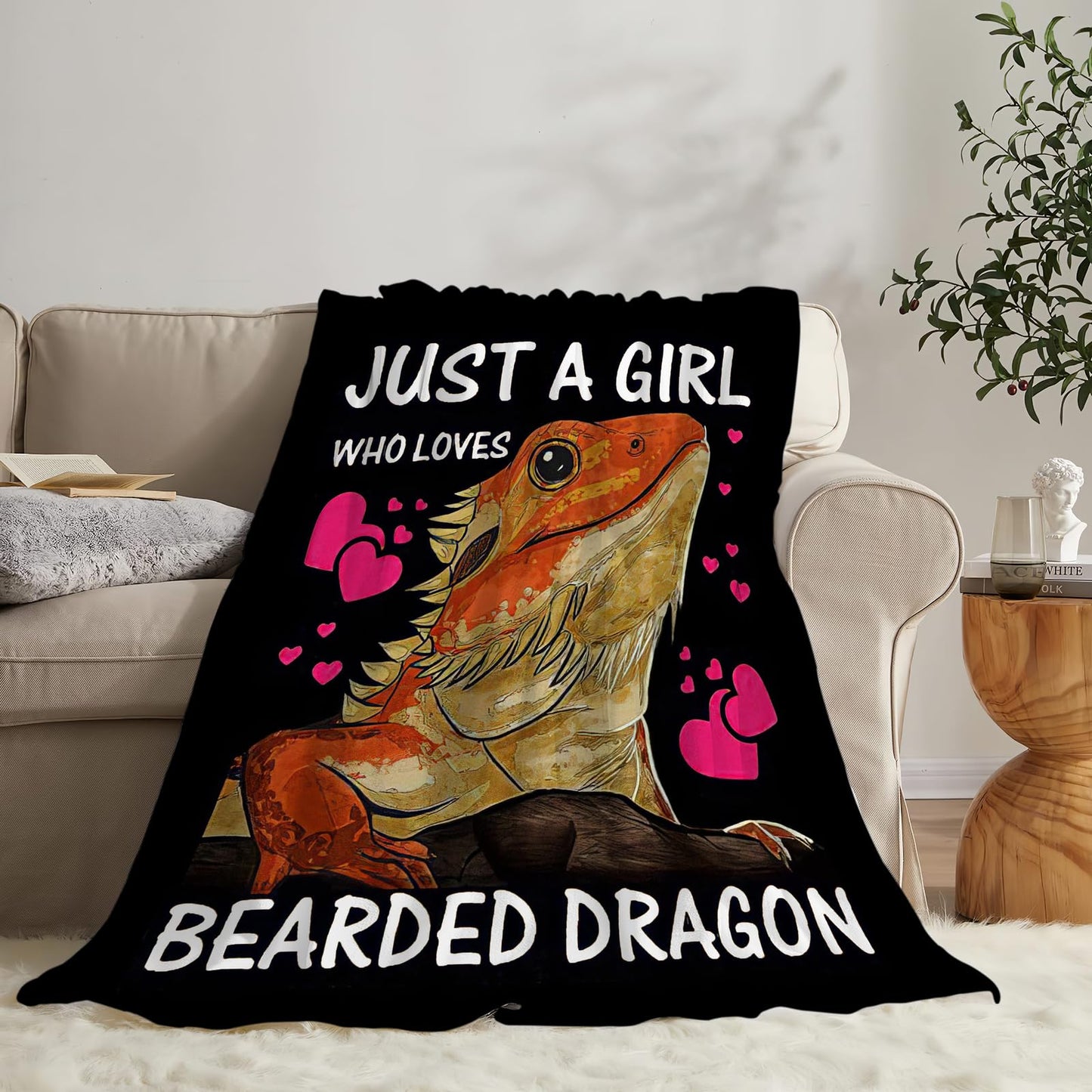 Bearded Dragon Blanket Just A Girl Who Loves Bearded Dragon Throw Blankets Soft Warm Cozy Fuzzy Plush Gifts for Girls Women Lightweight Fleece Flannel Stuff Decor Gift for Kids Adults Lover 50"X40"