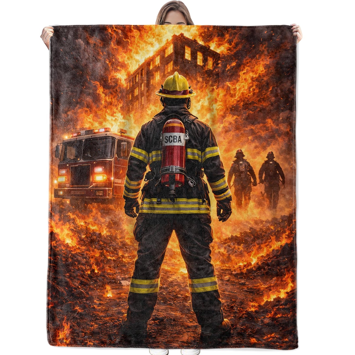 Firefighter Blanket Soft Cozy Hero Fire Rescue Burning Building Flannel Throw Blanket, Gifts for Men Fireman, Warm Yet Lightweight Blankets for Travel, Couch, Bed, Fuzzy Decor Comfort Wrap 60"×50"
