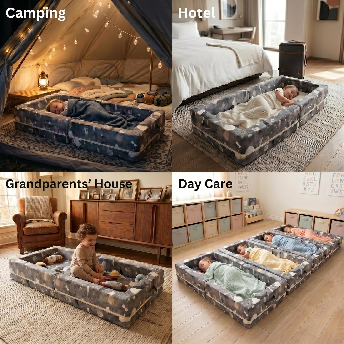 First Comfort Portable Toddler Bed — Foldable Toddler Travel Bed & Folding Floor Bed for Kids/Toddlers 1-5, High-Density Foam, Safety Rails, Washable Cover, No Assembly