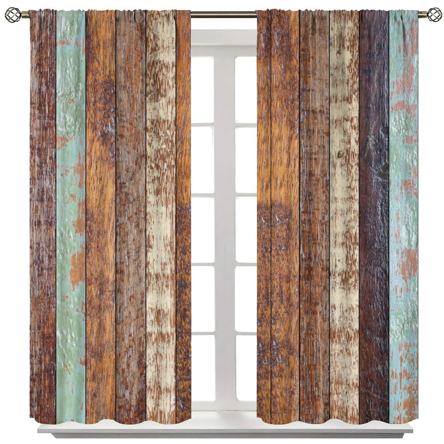 DKMQQUL Rustic Wooden Board Curtains, Color Weathered Wood Plank Farmhouse Barn Door Rod Pocket Thermal Drapes for Kitchen Living Room Bedroom Window Treatment, 42x45 Inch