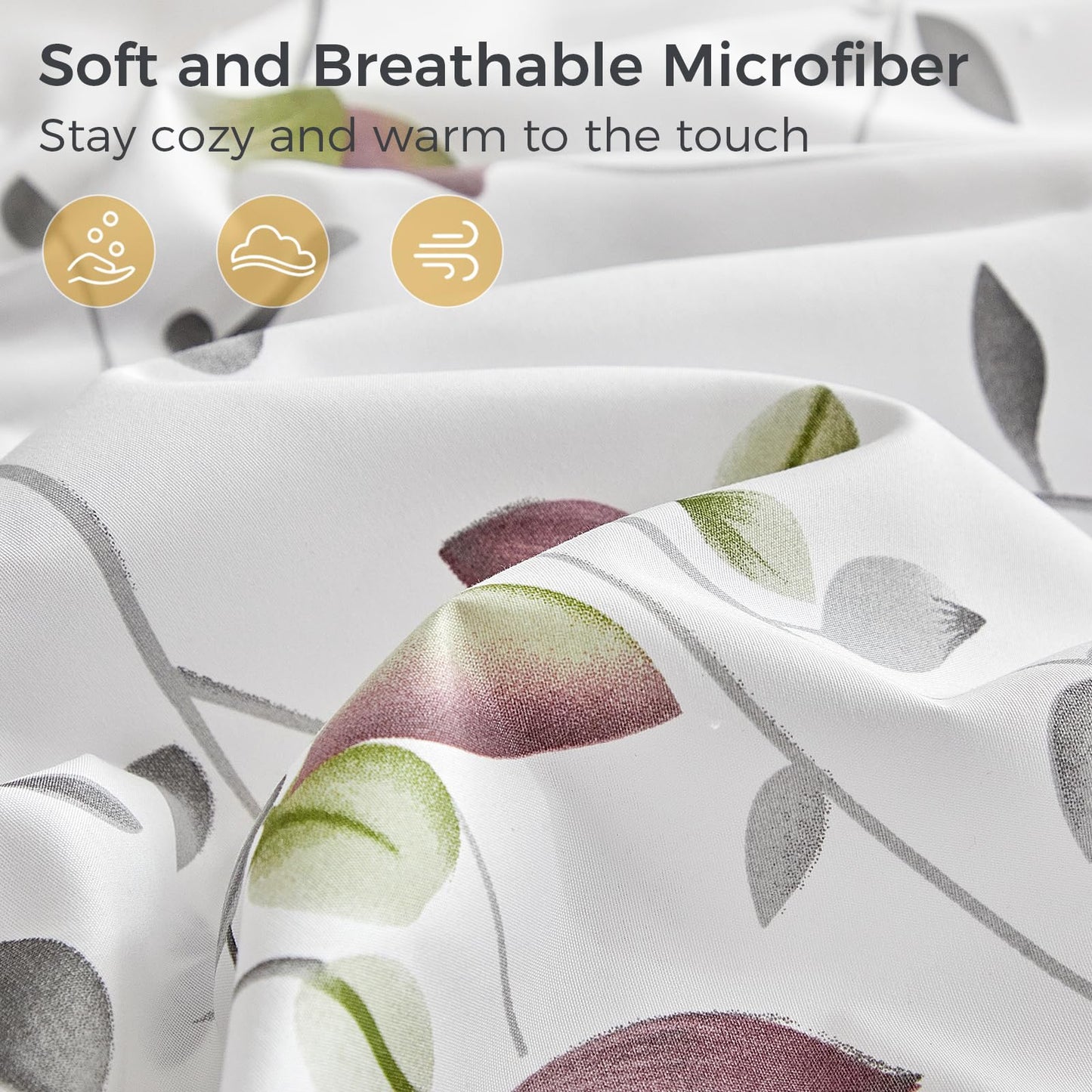 Tokokimo Floral Sheets Set King Size, 16 inches Deep Pocket Fitted Sheet, Flat Sheet & Envelope Closure Pillowcases, Soft Breathable Microfiber Sheet Set 4-Piece, White Leaf Floral