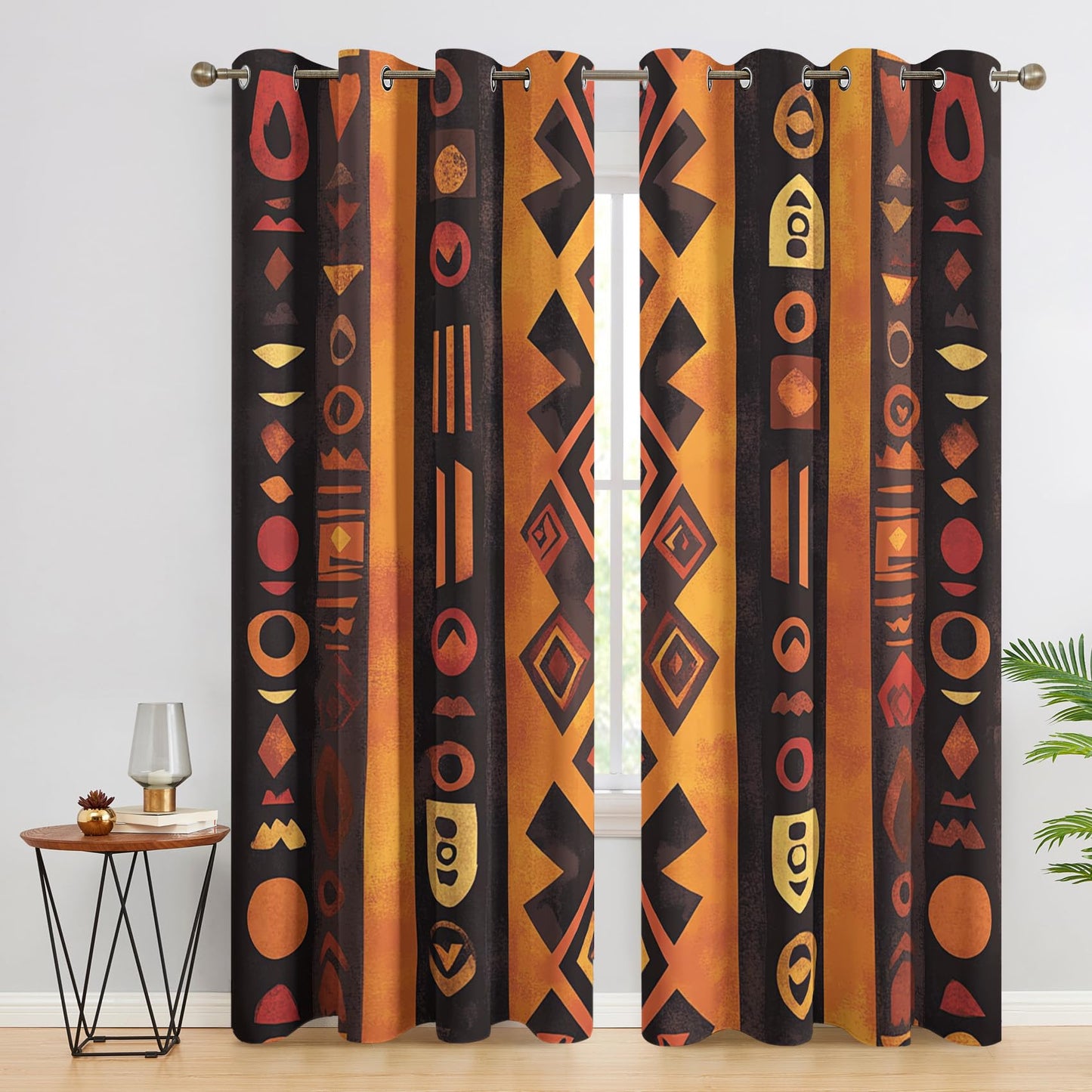 NejZoltrix African Curtains, Ethnic Tribal Window Curtains, Bohemian Geometric Blackout Curtains 84 Inch Length, Thermal Grommet Drapes for Bedroom Living Room, 2 Panels Set